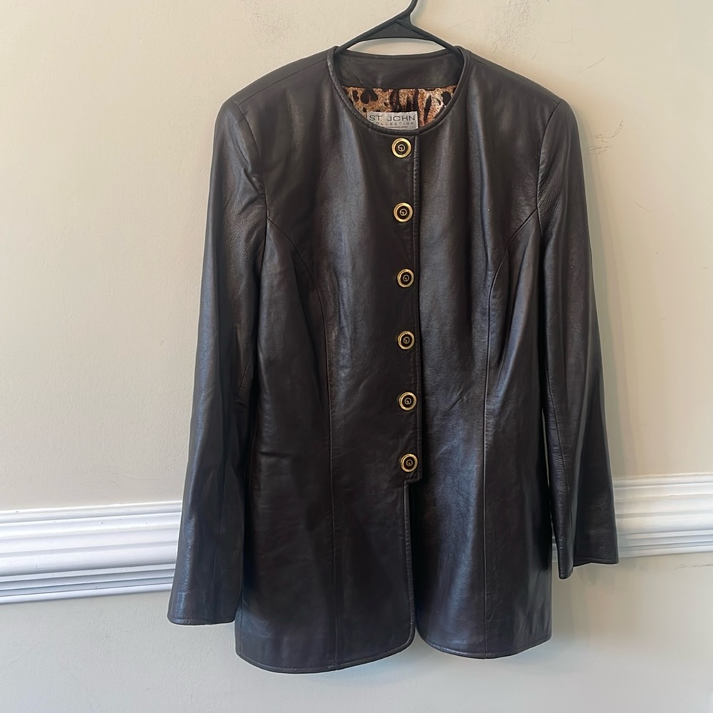 St.John vintage leather blazer with logo buttons - Picture 1 of 4
